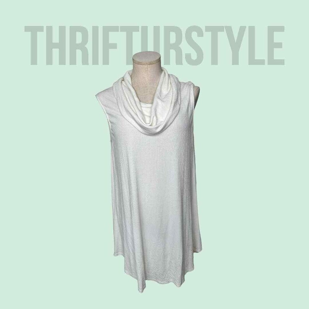 Umgee Cream Sleeveless High Low summer Cowl Neck Tunic Top Large